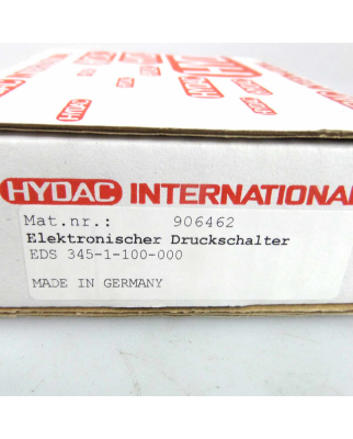 Hydac Elektronischer Druckschalter EDS 345-1-100-000 906462 100bar #K2 OVP