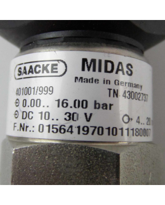 SAACKE MIDAS Druckmessumformer 401001/999 TN 43002737 0-16bar GEB