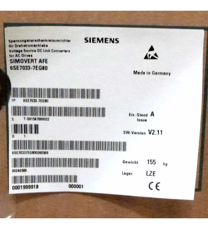 Siemens SIMOVERT AFE-Einspeise-Rückspeise- Einheit 6SE7033-7EG80 OVP