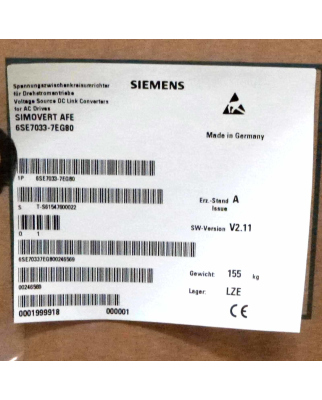 Siemens SIMOVERT AFE-Einspeise-Rückspeise- Einheit...