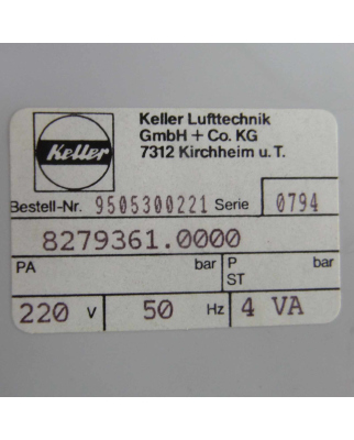 Keller Lufttechnik GmbH Differenzdruck-Regler 8279361.0000 9505300221 0-25mbar OVP
