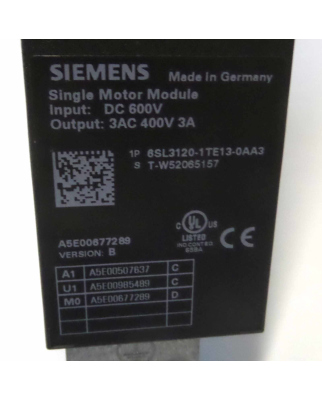 Sinamics Single Motor Module S120 6SL3120-1TE13-0AA3 Vers.B GEB