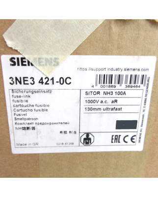 Siemens Sitor Sicherungseinsatz 3NE3 421-0C (2Stk.) OVP