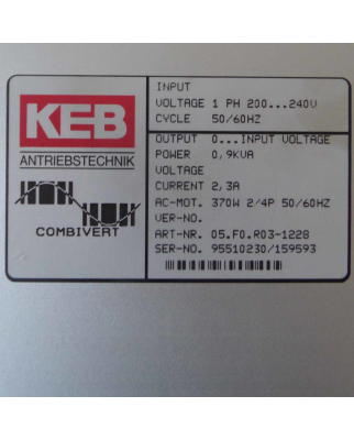 KEB Frequenzumrichter Combivert 05.F0.R03-1228 0,9kVA OVP
