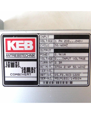 KEB Frequenzumrichter Combivert 05.F0.R03-1228 0,9kVA GEB