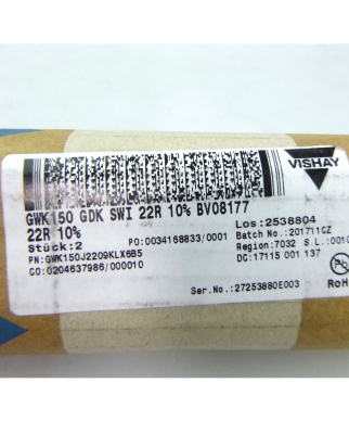 Vishay Drahtwiderstände GWK150 GDK SWI 22R 10% BV08177 (2Stk.) OVP