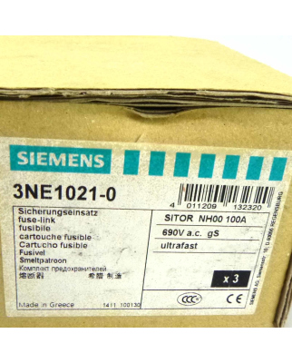 Siemens Sitor Sicherungseinsatz 3NE1 021-0 (3Stk.) OVP
