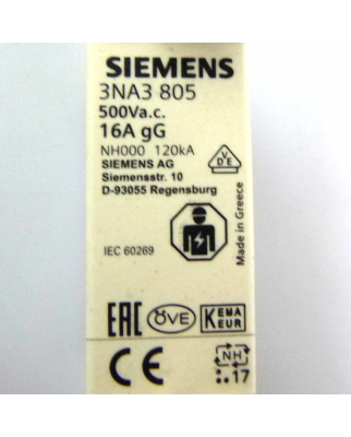 Siemens Sitor Sicherungseinsatz 3NA3 805 (3Stk.) OVP