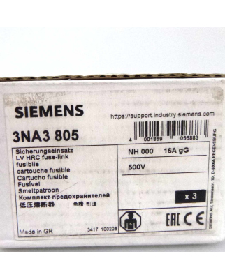 Siemens Sitor Sicherungseinsatz 3NA3 805 (3Stk.) OVP