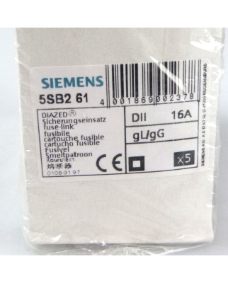 Siemens Diazed Sicherungseinsätze DII 16A 5SB261 (25Stk.) SIE