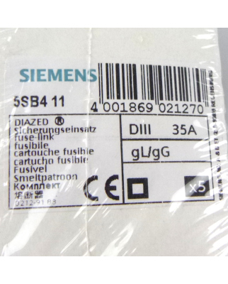Siemens Diazed Sicherungseinsätze DIII 35A 5SB4 11 (25Stk.) SIE