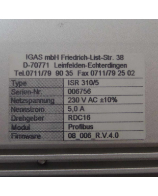 IGAS Servoregler ISR-310 ISR 310/5 230VAC GEB