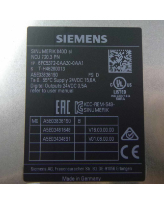 Siemens Sinumerik 840D SL NCU720.3PN 6FC5372-0AA30-0AA1 Vers.D GEB