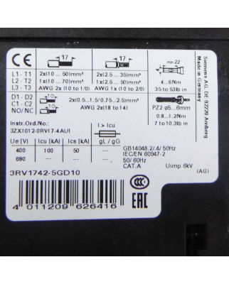 Interruttore Siemens 3RV1742-5GD10 - Nuovo, Senza Scatola