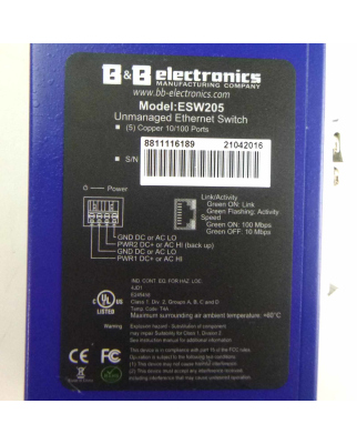 B&B Electronics Unmanaged Ethernet Switch ESW205...