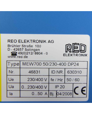 REO ELEKTRONIK AG REOTRON Leistungsregler MEW700...