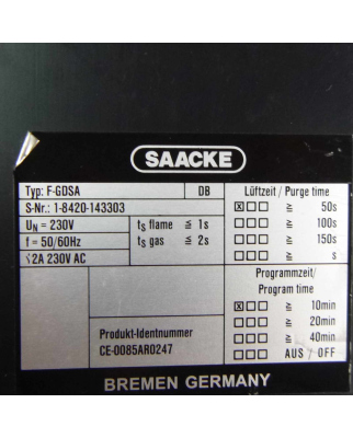 SAACKE Feuerungsautomat F-GDSA 143303 230VAC GEB