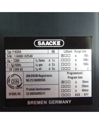 SAACKE Feuerungsautomat F-KDSA 142540 230VAC GEB