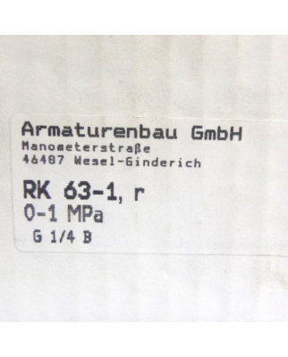 Armaturenbau Manometer RK 63-1 R 0-1 MPa OVP