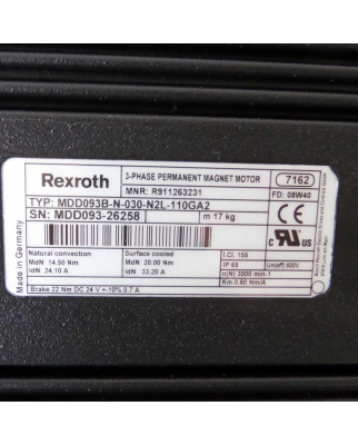 Rexroth Servomotor MDD093B-N-030-N2L-110GA2 R911263231 REM