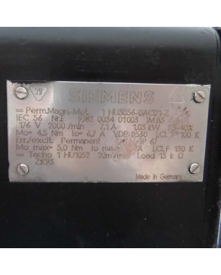 Siemens Gleichstrom-Servomotor 1HU3056-0AC01-Z Z=K93 REM