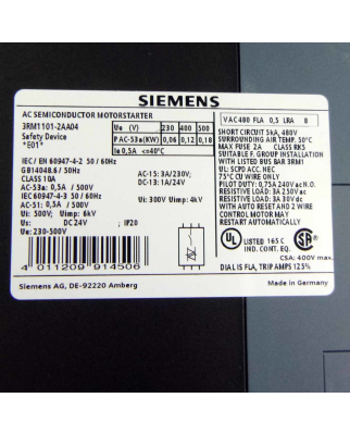 Siemens Motorstarter SIRIUS 3RM1 Direktstarter 3RM1101-2AA04 NOV