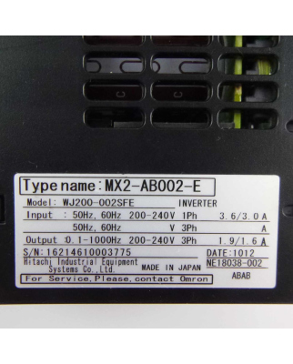 Omron Inverter MX2-AB002-E WJ200-002SFE 0,2kW GEB