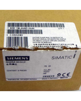Simatic S7 ET200S 6ES7 138-4AA01-0AA0 (5Stk.) OVP
