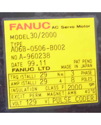 Fanuc AC-Servomotor 30/2000 A06B-0506-B002 NOV