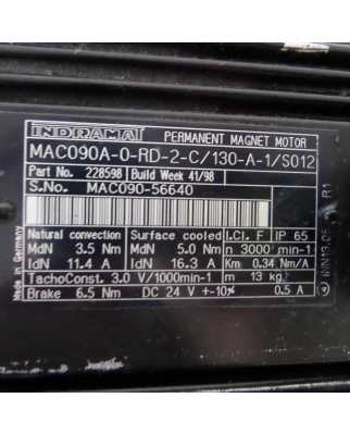 INDRAMAT Servomotor MAC090A-0-RD-2-C/130-A-1/S012 228598 GEB