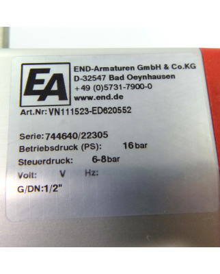 EA End-Armaturen Schwenkantrieb ED620552 + Kugelhahn VN111523 NOV