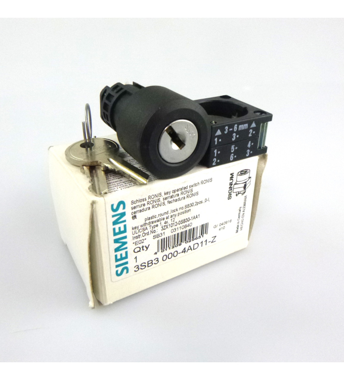 Siemens Schluesselschalter Ronis 3SB3000-4AD11-Z Z=SONDERSCHLIESSUNGEN: SB31, 421, 455 OVP