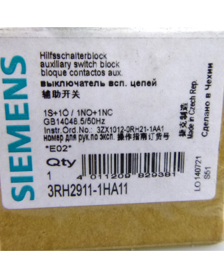 Siemens Hilfsschalterblock 3RH2911-1HA11 OVP