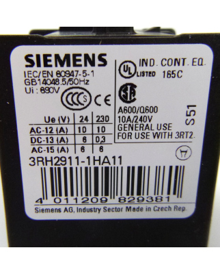 Siemens Hilfsschalterblock 3RH2911-1HA11 OVP