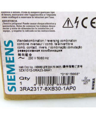 Siemens Wendekombination 3RA2317-8XB30-1AP0 OVP