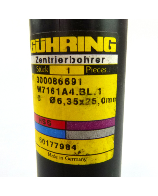 Gühring Zentrierbohrer 300086691 6,35x25,0mm OVP