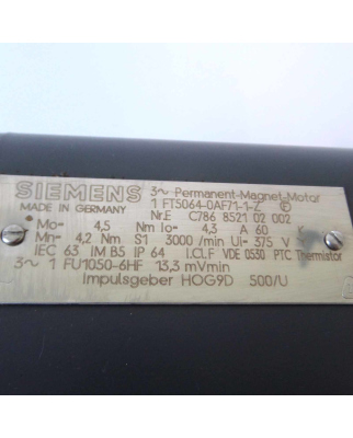 Siemens AC VSA Motor 1FT5064-0AF71-1-Z GEB