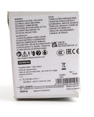 Siemens Hauptschalter 3LD2030-0TK11 OVP