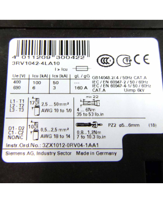 Siemens Leistungsschalter 3RV1042-4LA10 GEB