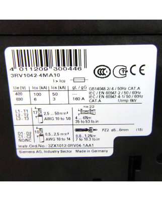 Siemens Leistungsschalter 3RV1042-4MA10 GEB