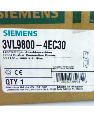 Siemens Anschluss-Schienen 3VL9800-4EC30 OVP