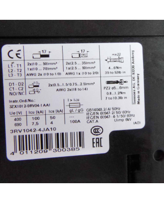 Siemens Leistungsschalter 3RV1042-4JA10 OVP