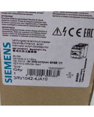 Siemens Leistungsschalter 3RV1042-4JA10 OVP