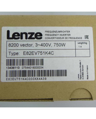 Lenze Frequenzumrichter 8200 vector 13436110 E82EV751K4C 0,75kW SIE