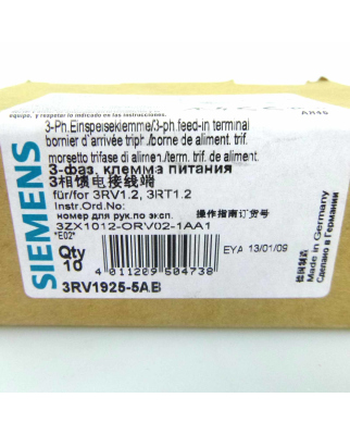 Siemens 3-Phasen-Einspeiseklemme 3RV1925-5AB (10Stk.) OVP