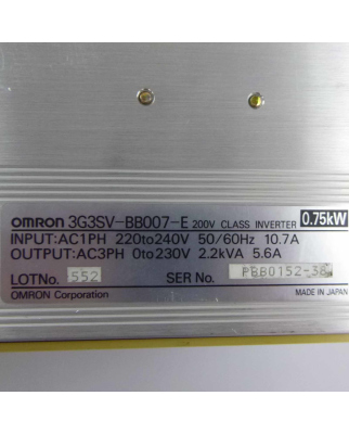 Omron Sysdrive 3G3SV Inverter 3G3SV-BB007-E 0,75kW #K2 GEB