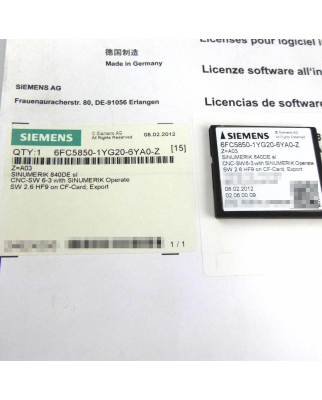 Siemens Sinumerik 840DE 6FC5850-3YG20-6YA0-Z Z=A03 + 3x 6FC5800-0AA00-0YB0 OVP
