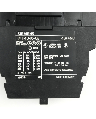 Siemens Hilfsschütz 3TH4040-0BB4 24V GEB