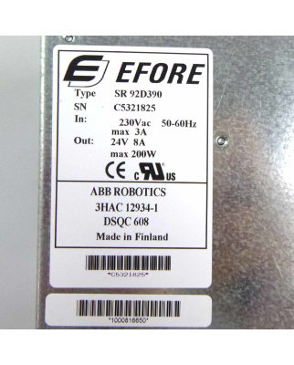ABB / EFORE Power Supply DSQC608 3HAC12934-1 SR92D390 Rev.05 GEB