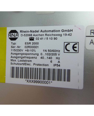 Rhein Nadel Automation GmbH Frequenzsteuergerät ESR2000 115/230V GEB